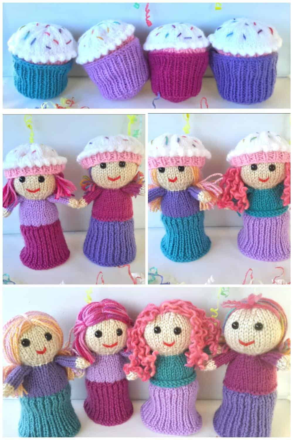 Knitted cupcake dolls