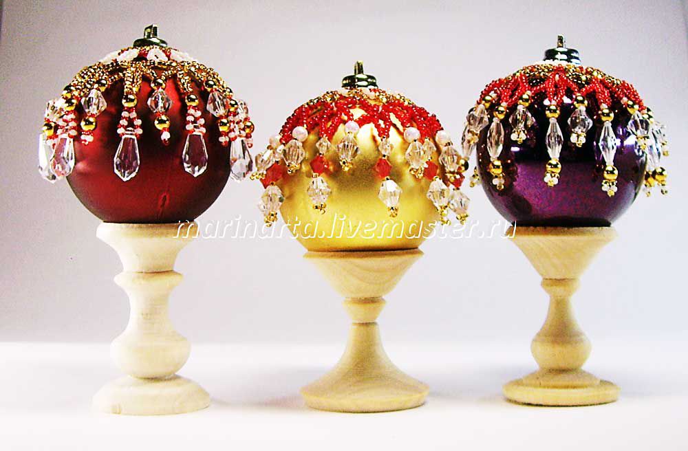 Декорирование ёлочный шаров бисером, фото № 24