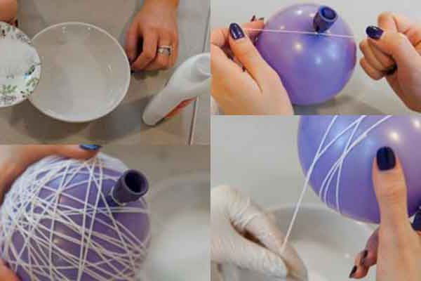 как сделать шарик из ниток и клея карандаша