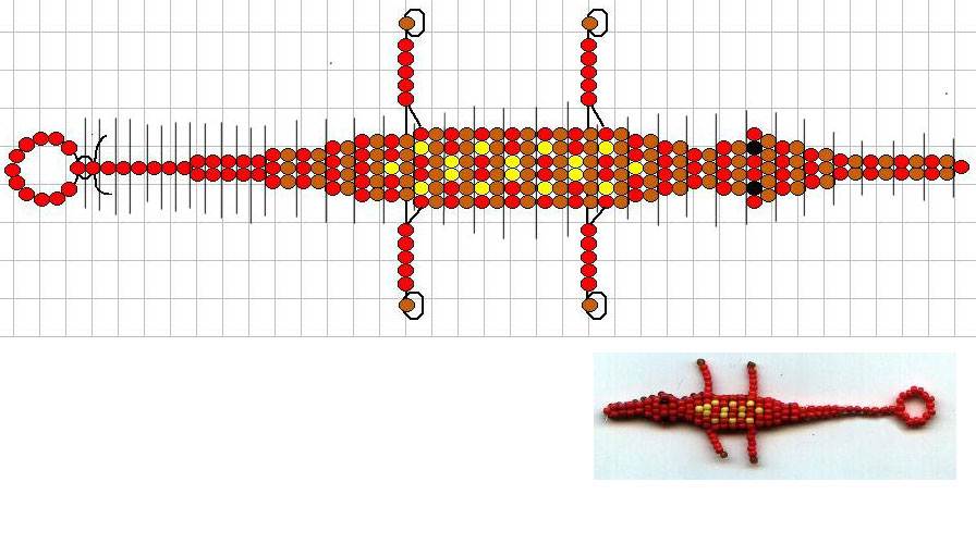 Как сделать крокодила из бисера схема