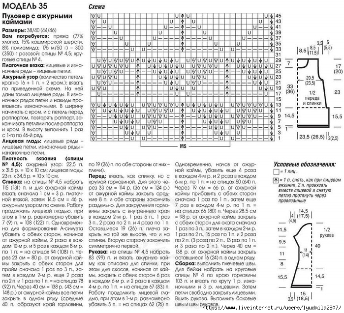 Пуловер с ажурной спинкой спицами схема и описание для женщин