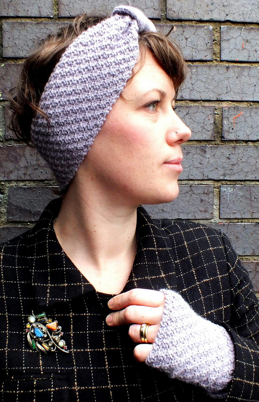 Free Knitting Pattern for Hopscotch Headband and Mitts