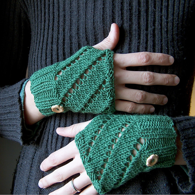 Free knitting pattern for Diagonal Eyelet Hand Warmers