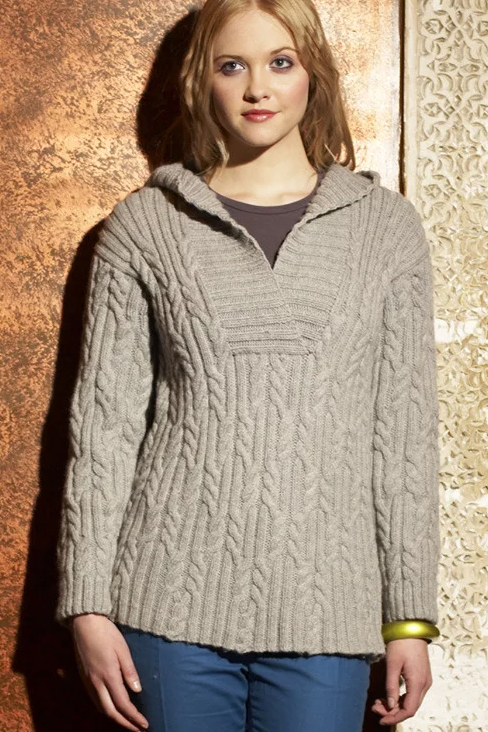 Free Knitting Pattern for Hooded Cabled Tunic