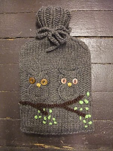 Free knitting pattern for Hoot Owl Water Bottle Cozy and more owl knitting patterns