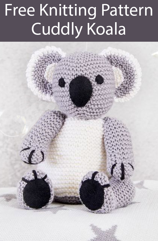 Free Knitting Pattern for Koala Toy 18cm (7 in) Knit Flat in Garter Stitch