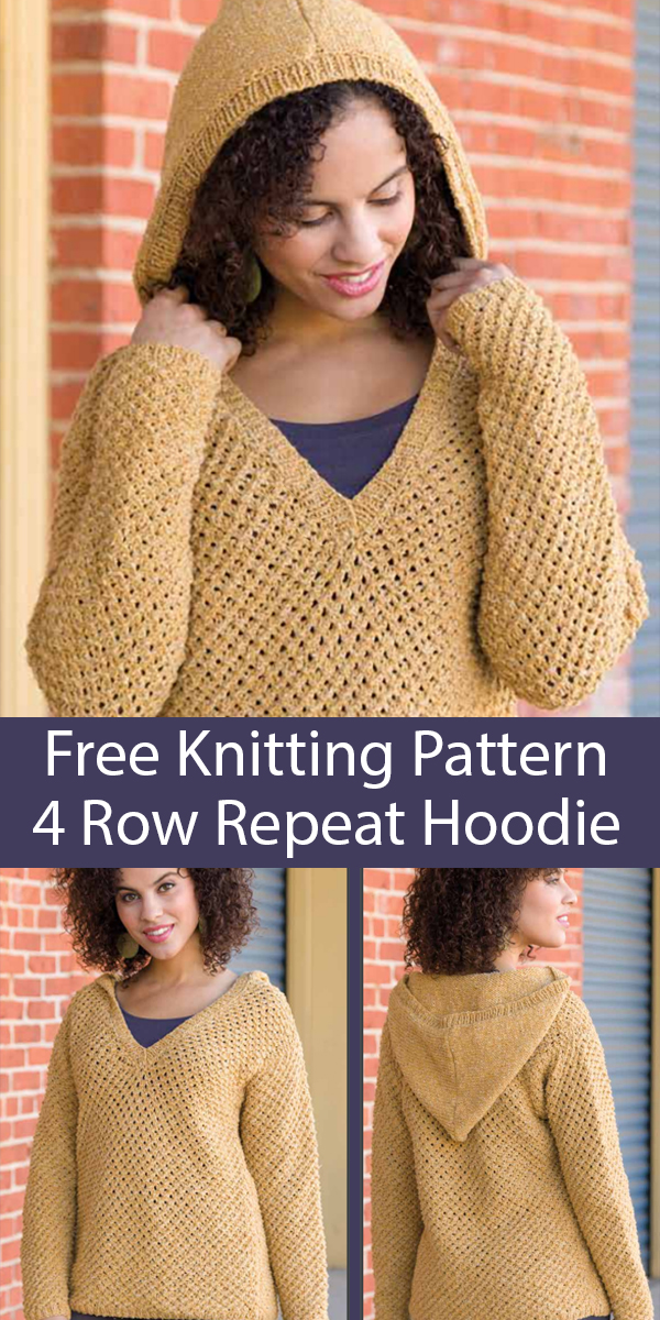 Free Knitting Pattern for 4 Row Repeat Peace of Mind Hoodie