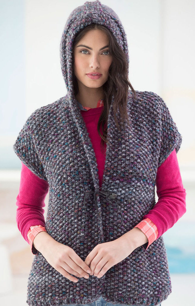 Free Knitting Pattern for Powder Ridge Hooded Vest