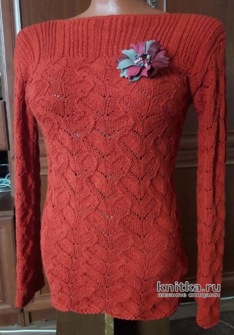 Вязаный пуловер с красивым узором. Работа Марины Ефименко. Вязание спицами.