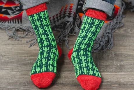 Мужские вязаные носки Кактус пустыни. Вязание спицами.