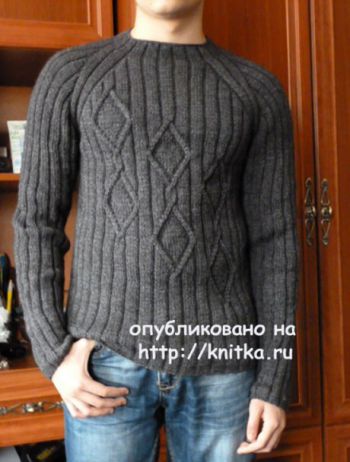 Мужской пуловер спицами. Работа Марины Ефименко
