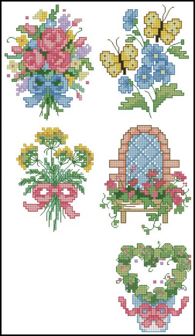 схема вышивки крестом садовых открыток