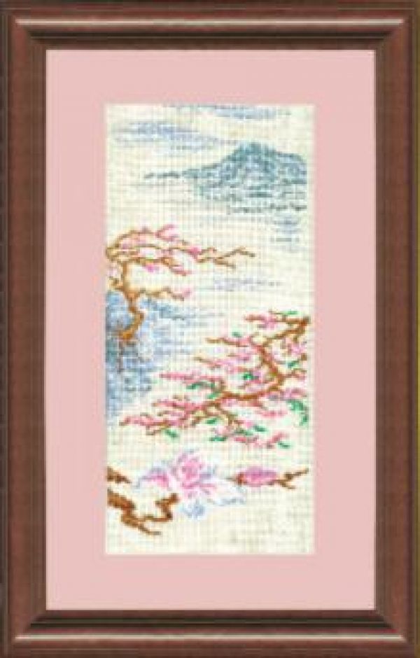 схема вышивки крестом сакура в горах